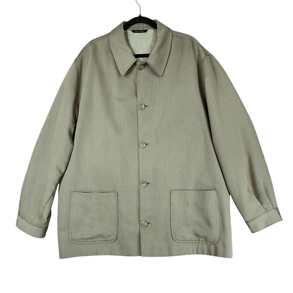 Lineage Mens XL Button Up‎ Blazer Jacket Beige Made in Turkey Preppy Lightweight